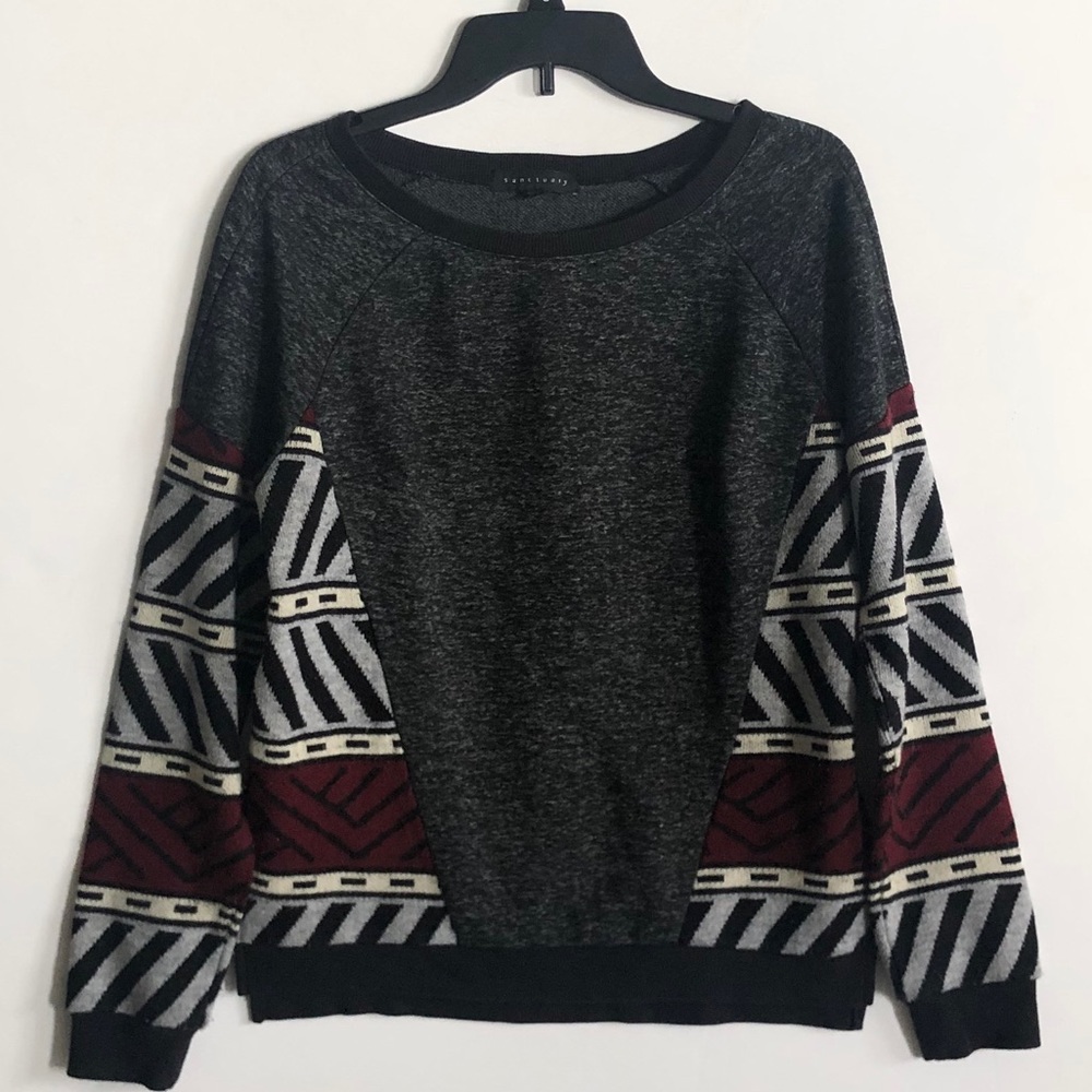 SANCTUARY Tribal Geometric Gray Sweater